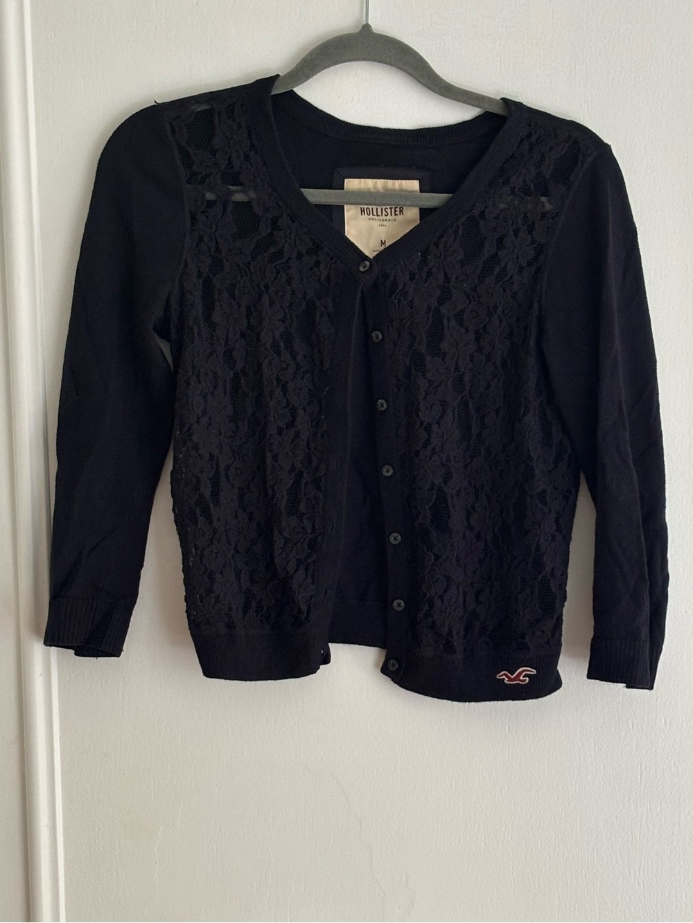 Hollister Navy Lace Front Button Cardigan Sweater